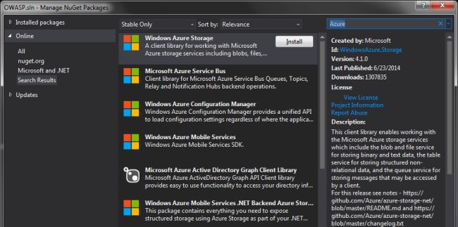 NuGet Package Manager Window